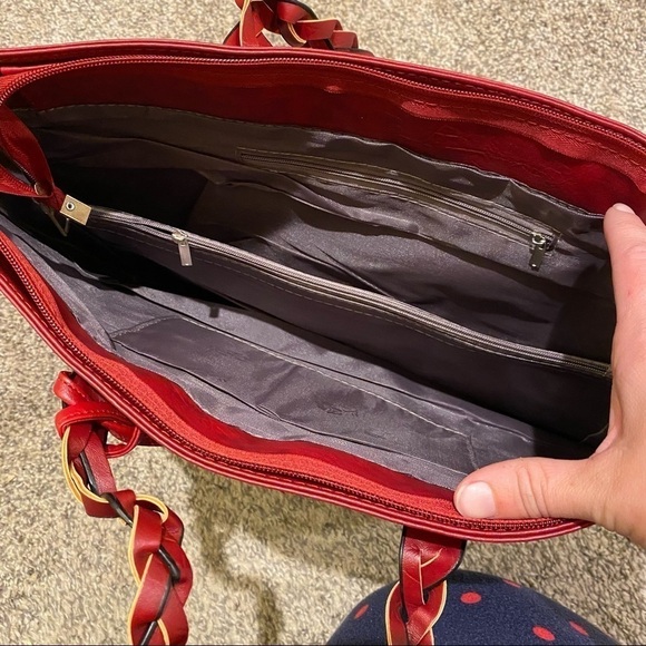 Weimeibaige Bag Large Red Braided Handle NWOT - Picture 6 of 7